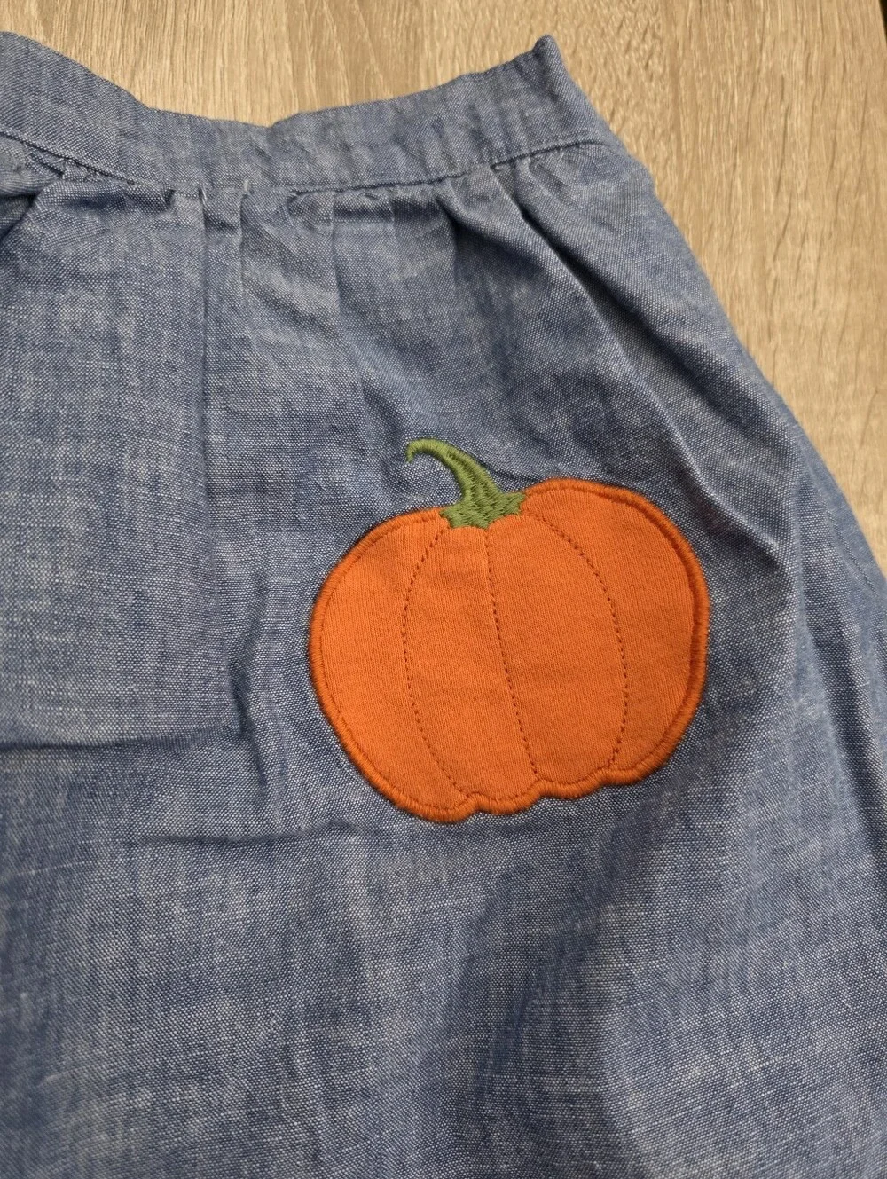 Gymboree Girls Blue Chambray Skort with Orange Pumpkin Appliqués Size 12
